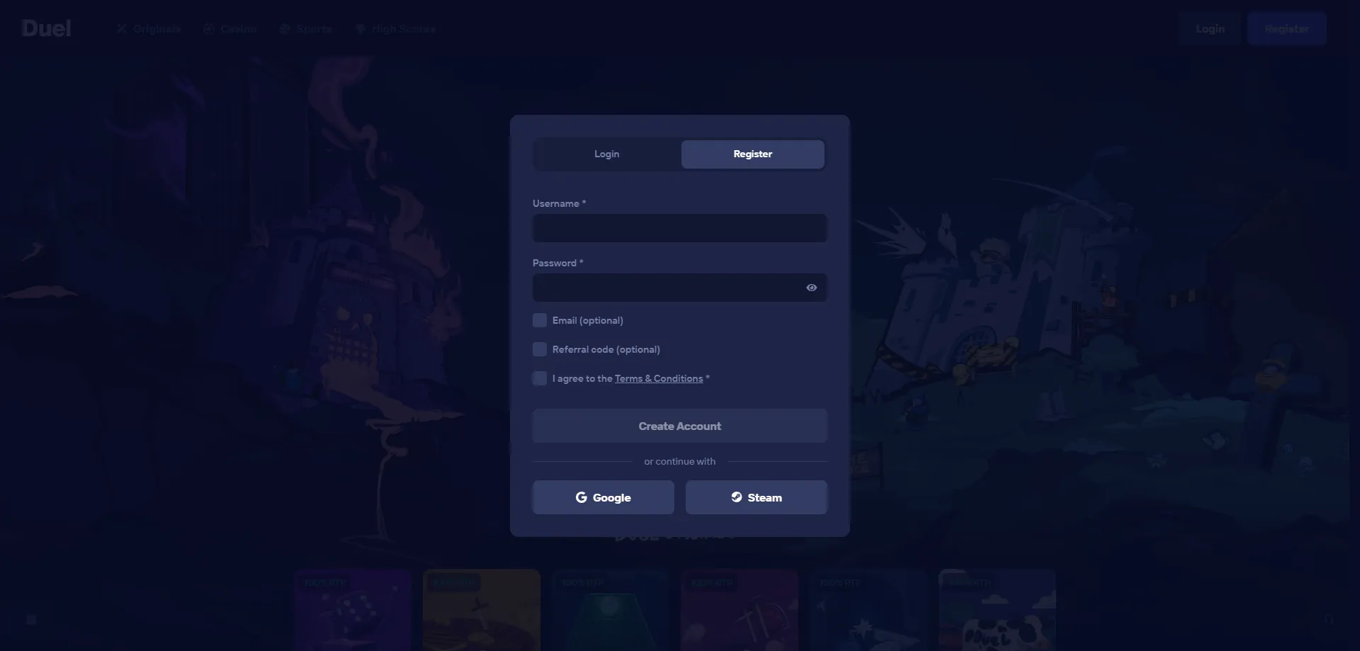 Registro en Duel Casino México — crear cuenta paso a paso